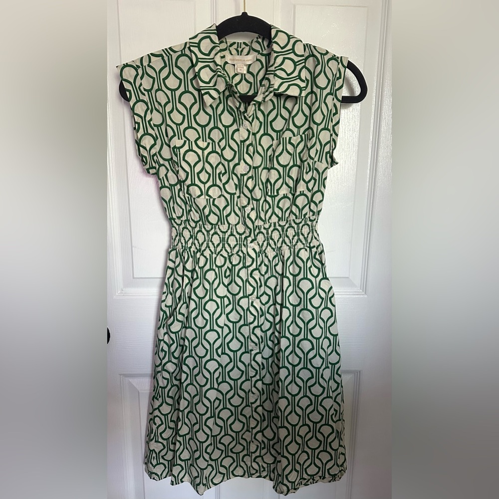 Monteau Green and White Geometric Midi Dress